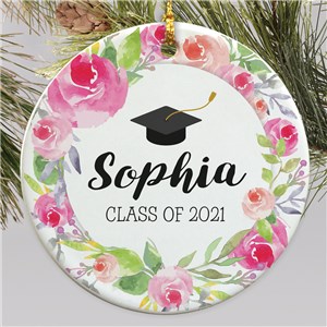 Personalized Floral Graduation Round Ornament