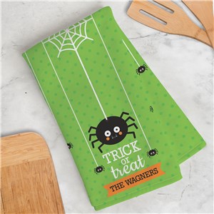 Personalized Trick or Treat Spider Dish Towel