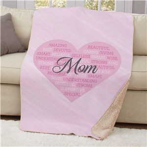 Personalized Mom Word Art Heart Sherpa Blanket