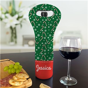 Personalized Candy Canes Insulated Wine Gift Bag