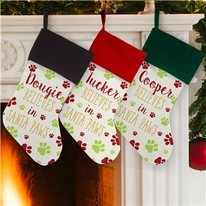 Personalized Believes in Santa Paws Light Green Background Stocking