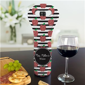 Personalized Teacher Word Art Apples Insulated Wine Gift Bag