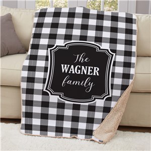 Personalized Black and White Gingham With Frame Sherpa Blanket