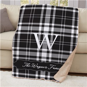 Personalized Family Initial & Name Plaid Sherpa Blanket