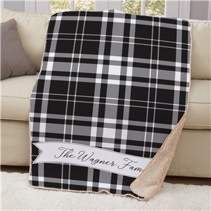 Personalized Family Name Plaid Sherpa Blanket