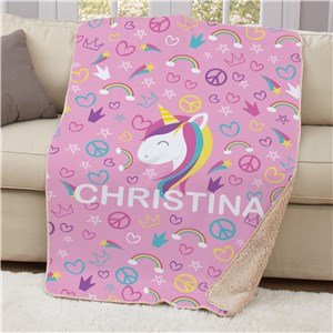 Personalized Unicorn Crowns and Peace signs Sherpa Blanket