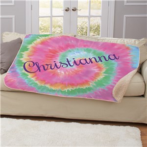 Personalized Tie Dye with Script Name Sherpa Blanket