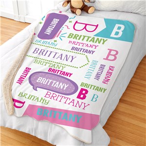 Personalized Girl Word Bubble Name and Initial Sherpa Blanket
