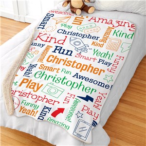 Personalized Colorful Boy Doodles Sherpa Blanket