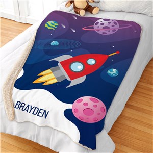 Personalized Outer Space with Rocket Sherpa Blanket