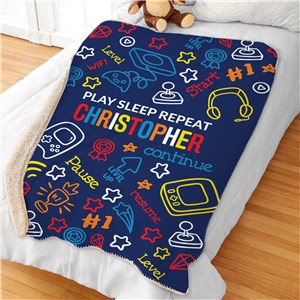 Personalized Play Sleep Repeat Gaming Sherpa Blanket