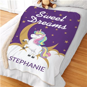 Personalized Sweet Dreams Unicorn Sherpa Blanket