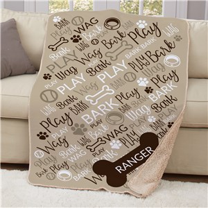 Personalized Bark Wag Play Pet Word Art 50x60 Sherpa Blanket