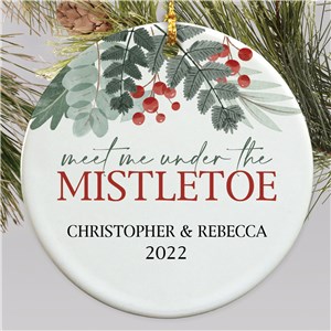 Personalized Meet Me Under the Mistletoe Round Disc Ornament