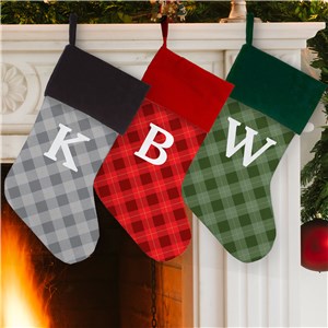 Personalized Angled Plaid with Initial Stocking