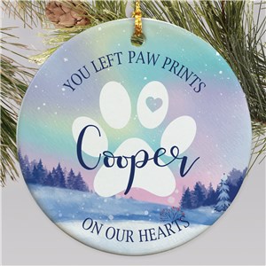 Personalized You Left Paw Print Winter Northern Lights Ornament