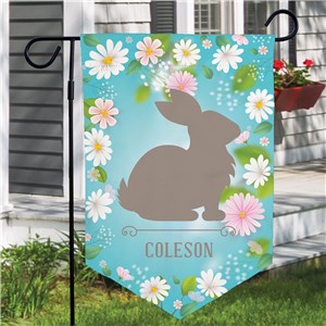Personalized Daisy Background with Bunny Silhouette Pennant Shape Garden Flag
