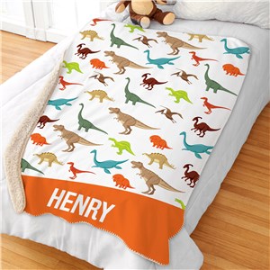 Personalized Dino Pattern with Name Sherpa Blanket