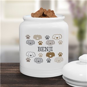 Personalized Patterned Paws and Pup Faces Treat Jar