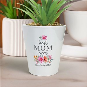 Personalized Best Mom Static Ever With Flowers Ceramic Flowerpot