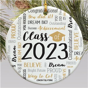 Personalized Class Of Static Word Art with Cap Round Ornament