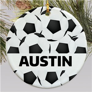 Personalized Black & White Soccer Round Ornament