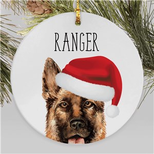 Personalized Watercolor Dogs with Santa Hat Round Ornament   