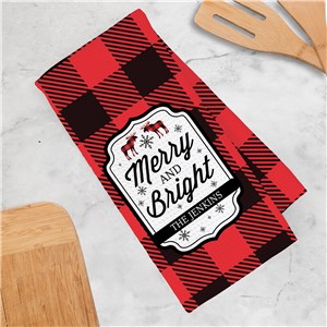 Personalized Buffalo Plaid Moose Waffle Weave Towel