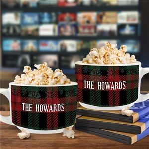 Personalized Christmas Movie Snowflakes Plaid Bowl with Handle