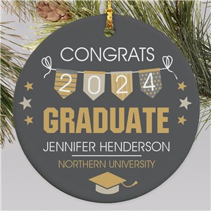Personalized Gold and Grays Graduate Round Ornament