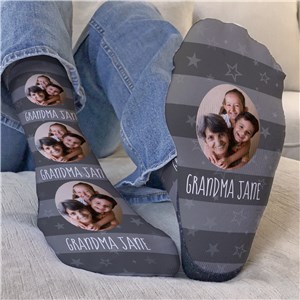 Personalized Grey Stars and stripes with name and photo crew socks
