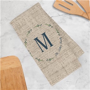 Personalized Delicate floral wreath with Initial Waffle Weave Towel