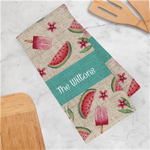 Personalized Watercolor Watermelon and Popcicles Waffle Weave Towel