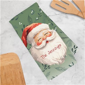 Personalized Watercolor Vintage Santa Face Waffle Weave Towel
