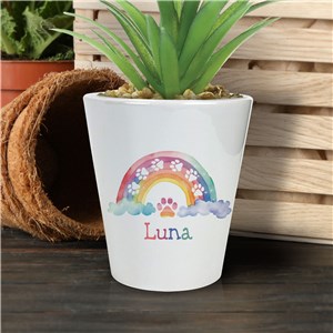 Personalized Watercolor Rainbow with Paws and Clouds 12oz Flowerpot