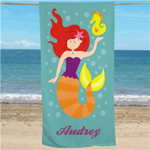 Personalized Red Hair Mermaid Beach Towel
