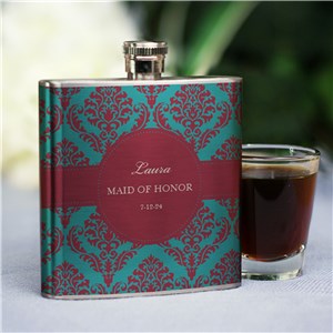 Personalized Damask Bridal Party Flask