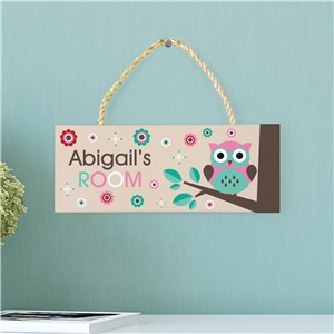 Personalized Owl Girl's Room Rope Hanging Sign