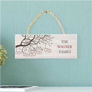 Personalized Family Tree With Hearts Rope Hanging Sign