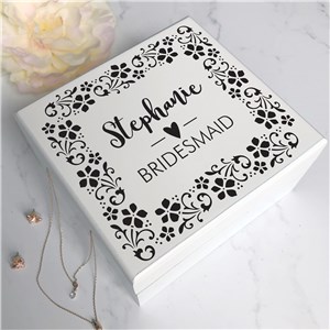 Personalized Floral Border Bridal Party Jewelry Box