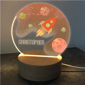 Personalized Outer Space with Rocket Round Light Up Sign