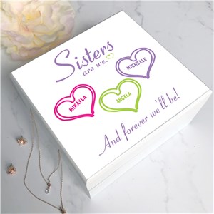 Personalized Sisters Are We with Hearts Jewelry Box