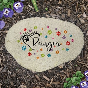 Personalized Best Dog Ever Colorful Paws Flat Garden Stone
