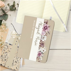 Personalized Muted Dusty Rose Flowers with Name and Custom Message Line Small Leatherette Notebook