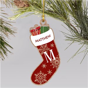 Personalized Snowflake Stocking Wood Ornament