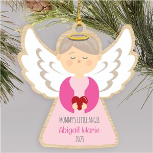 Personalized Heart Holding Angel Wood Ornament