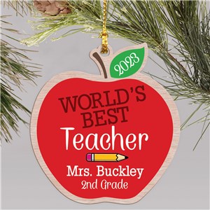 Personalized World's Best Teacher Wood Ornament