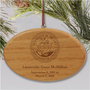 Engraved U.S. Navy Memorial Ornament | Wooden Oval